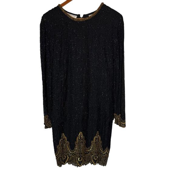 Night Vogue Vintage Silk Beaded Black Dress Evening Formal Occasion size Medium - Picture 1 of 8